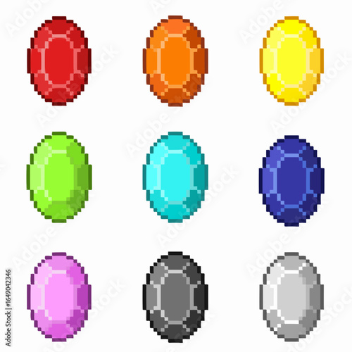 oval crystals multicolored in pixel art