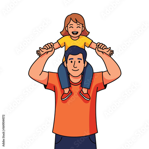 Father-Daughter Bonding Joyful Ride on Dad's Shoulders - A Heartwarming Vector Illustration for Family and Childhood Themes