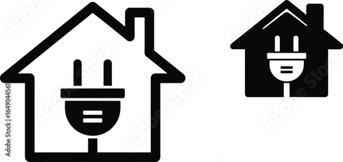 Electrical plug in house icon isolated on white background representing domestic power supply