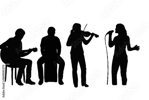 Musical Performance Silhouettes: Orchestra and Band Musicians Vector Art for Entertainment and Cultural Events