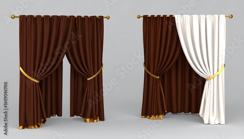 Pair of curtains, brown and white