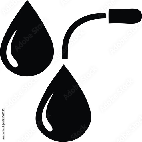 Black silhouette icon of a dropper dispensing liquid drops onto a surface or into water