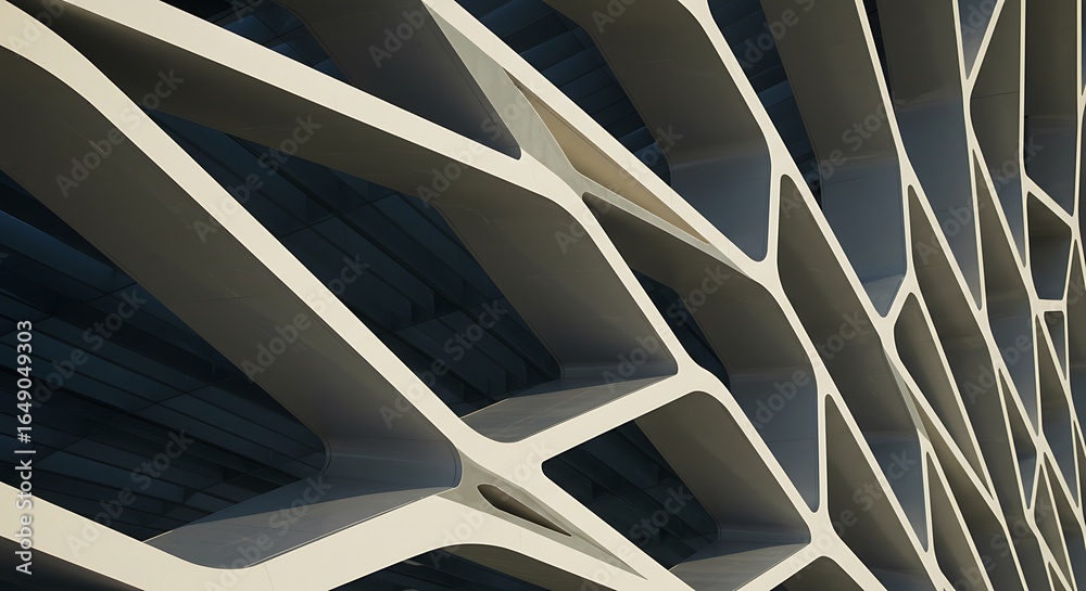 Obraz premium Rhythmic Flow of a Sculptural White Exoskeleton on a Modern Facade