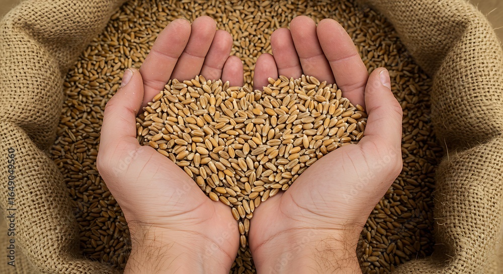 custom made wallpaper toronto digitalHands holding wheat grains in a heart shape over a burlap sack