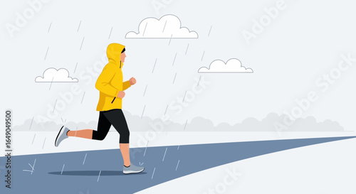 Person Running Through a Rainy Day Keeping Fit With Exercise Routine