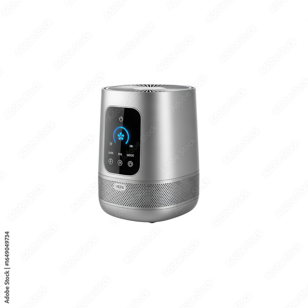 Fototapeta premium Modern silver portable bluetooth speaker with digital display isolated on transparent background