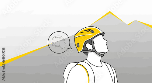 Person Wearing Helmet Looking At Mountain Safety Outdoor Adventure Illustration