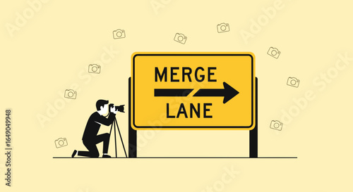 Photographer Captures Road Sign Directing Traffic To Merge Into the Lane