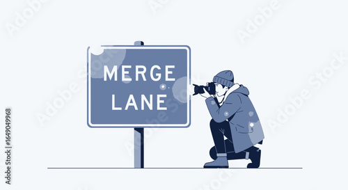 Photographer Captures Roadside Sign Displaying Merge Lane Alert Artwork