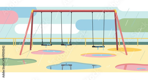 Rainy Day Melancholy An Illustration of Empty Swings and Puddles