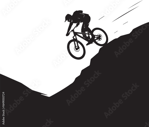 Extreme downhill cyclist speeds down steep mountain slope