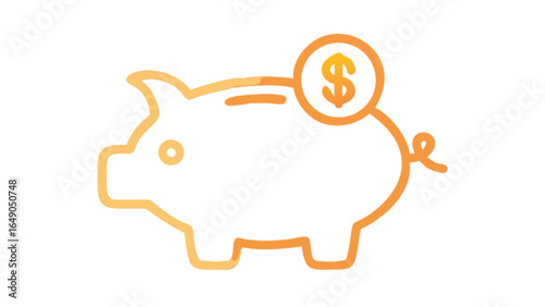 Piggy bank outline with a dollar coin inserted representing savings and financial planning concept