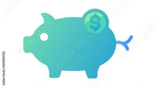 Gradient turquoise piggy bank with dollar coin illustrating financial savings concept well being