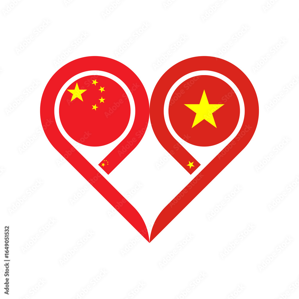 Obraz premium friendship concept. heart symbol icon of china and vietnam flags. vector illustration isolated on white background
