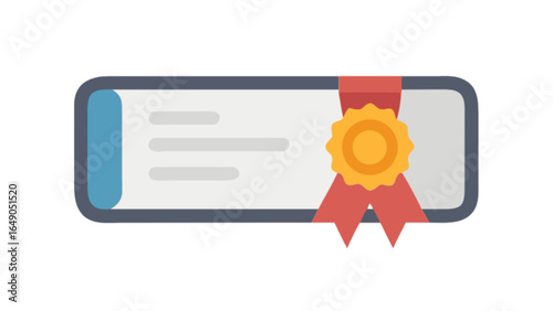 Illustration of a certificate with a seal and ribbon in a flat design style for achievement