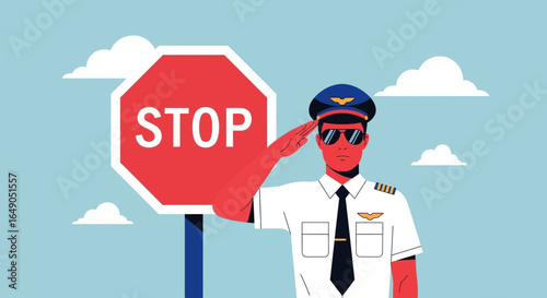Pilot With Stop Sign Illustration Representing Regulation And Guidance