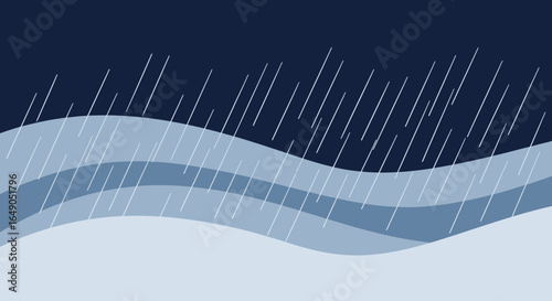Rainy Season With Blue Wave Landscape Illustration On Dark Backdrop