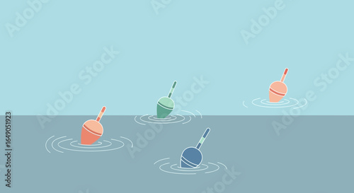 Playful Fishing Floats Floating Peacefully On Water Surface Colorful Backdrop