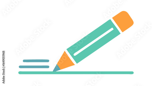 Illustration of a pencil with an eraser writing three lines on a surface in teal and orange colors