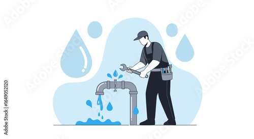 Plumber Repairing Leaky Pipes In A Maintenance Emergency Situation Concept