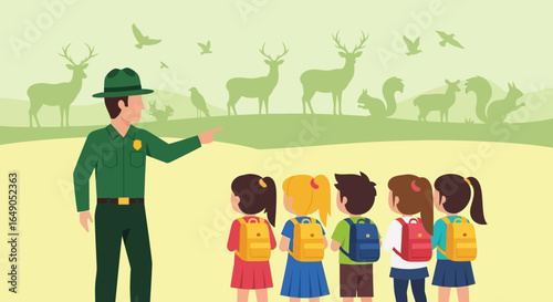 Ranger Showing Animals to Students on a Field Trip in the Park