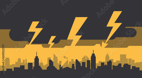 Powerful Storm With Lightning Strikes Over The City During A Thunderstorm