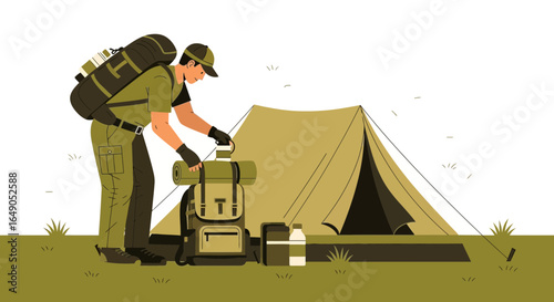 Preparation For a Camping Trip Man Packing For An Outdoor Adventure
