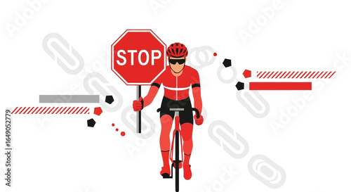 Red Cyclist Holding Stop Sign Symbolizing Road Safety Awareness Campaign