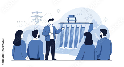 Presentation Of Renewable Energy Technology With Hydroelectric Dam And Audience