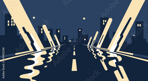 Reflections In The City At Night Creating An Artistic Vector Graphic Scene