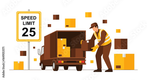Professional Courier Offloading Packages From Delivery Truck At Postal Service