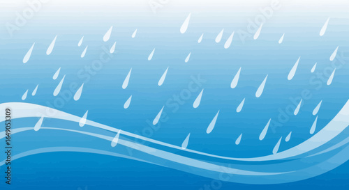 Refreshing Rainfall Above Serene Water Surface On A Blue Background Illustration
