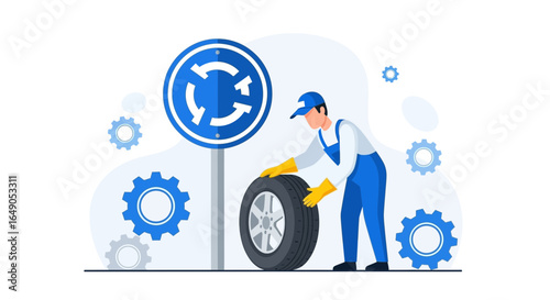 Professional Mechanic Changing Car Tires Ready for Safe Driving Service
