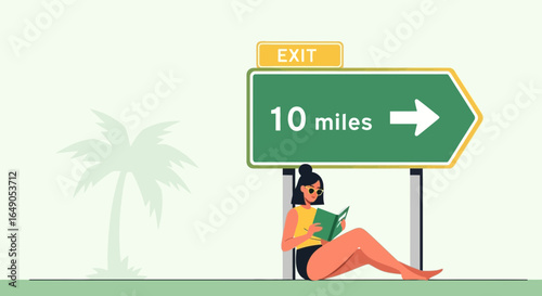 Relaxing Beside The Road Sign On A Solo Journey In The Summer