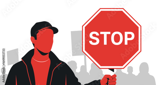 Protesting People With a Stop Sign Raising Social Awareness and Concerns
