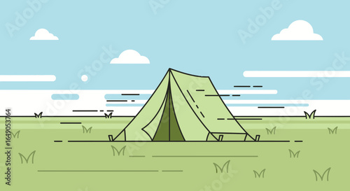 Relaxing Camping Adventure In A Peaceful Green Landscape Background Scene