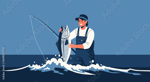 Proud Fisherman Displays His Fresh Catch During A Deep Sea Fishing Trip