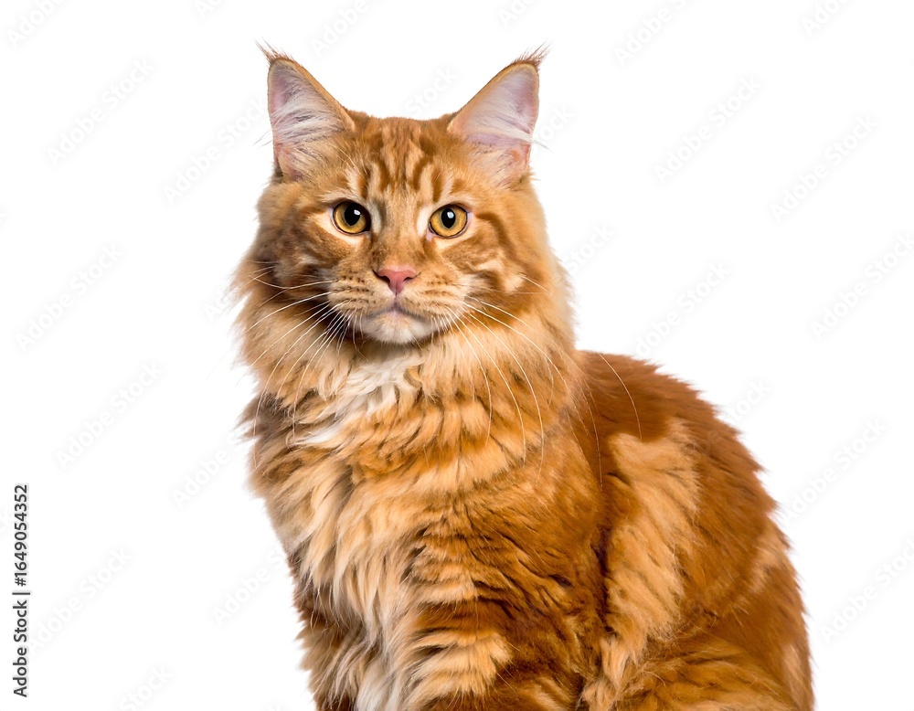 Obraz premium Close-up of a fluffy orange Maine Coon cat