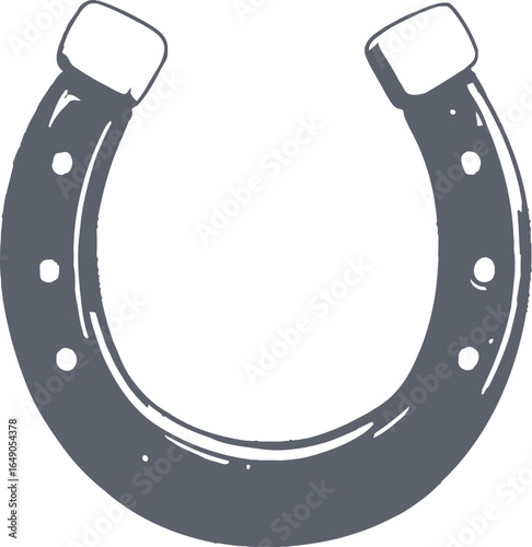 Gray horseshoe vector illustration with seven holes, stylized lucky charm symbol for western, equestrian, and vintage design