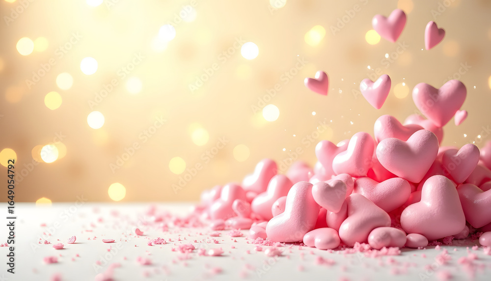 Pink hearts cascade over a soft bokeh background, perfect for expressing affection and romance. Pink hearts cascade over a soft bokeh background, perfect for expressing affection and romance.