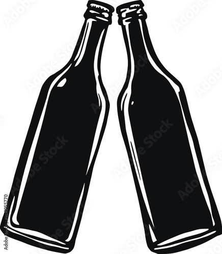 Clinking glass bottles vector illustration, celebratory drink toast icon, party beverage symbol for festive design concepts