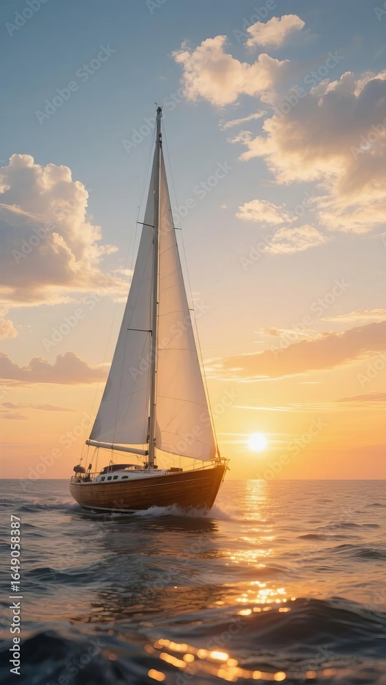 Fototapeta premium Sailboat Gliding on Calm Waters at Sunset