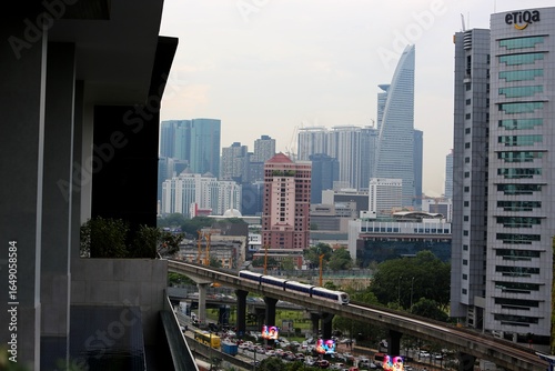 Photography Kuala Lumpur city skyline with monorail and modern skyscrapers, showcasing Malaysia’s urban lifestyle