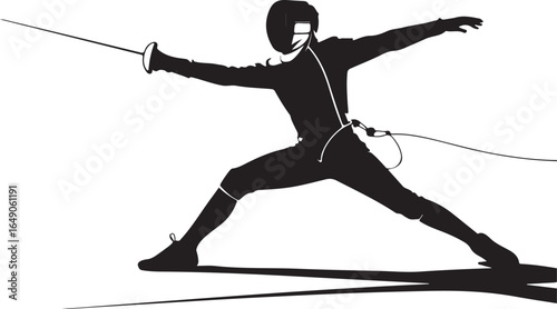 Fencer lunges forward with sword ready for action