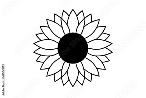 Black and white flower vector illustration pattern with a sun symbol design