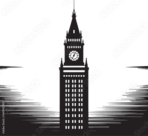 Iconic clock tower silhouette for modern travel branding