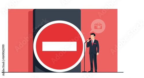 Restrictions And Photography Prohibition Announcement With A Businessman Speaking