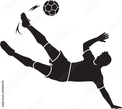 Dynamic soccer player bicycle kick action silhouette