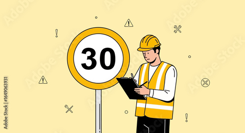 Road Safety Inspector Documenting Speed Limit Compliance In Urban Zone