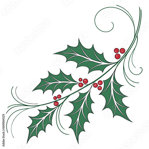 Single Holly Garland with a Flowing Vine Pattern